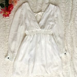 Long Sleeve Deep-V Tie-Back Chiffon Dress